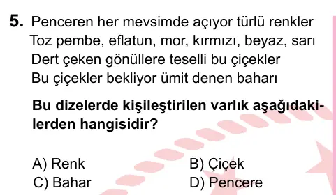 5. Sınıf Türkçe 2022 İOKBS Bursluluk Sınavı 5. Soru görseli