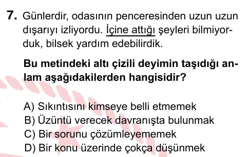 5. Sınıf Türkçe 2022 İOKBS Bursluluk Sınavı 7. Soru görseli