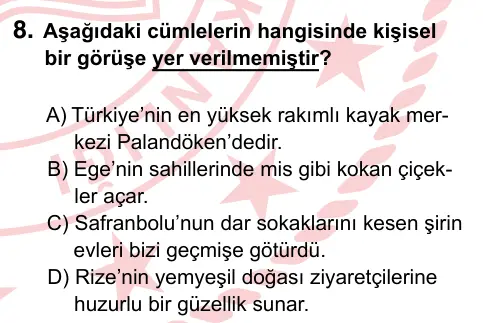 5. Sınıf Türkçe 2022 İOKBS Bursluluk Sınavı 8. Soru görseli
