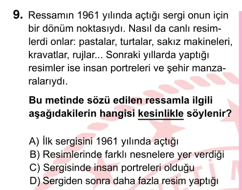5. Sınıf Türkçe 2022 İOKBS Bursluluk Sınavı 9. Soru görseli