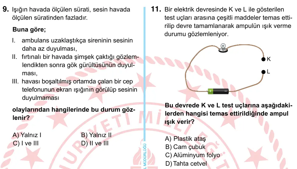 6. Sınıf Fen Bilimleri 2022 İOKBS Bursluluk Sınavı 11. Soru görseli