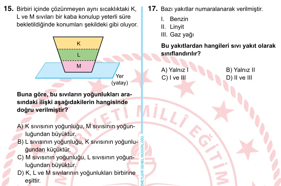 6. Sınıf Fen Bilimleri 2022 İOKBS Bursluluk Sınavı 15. Soru görseli
