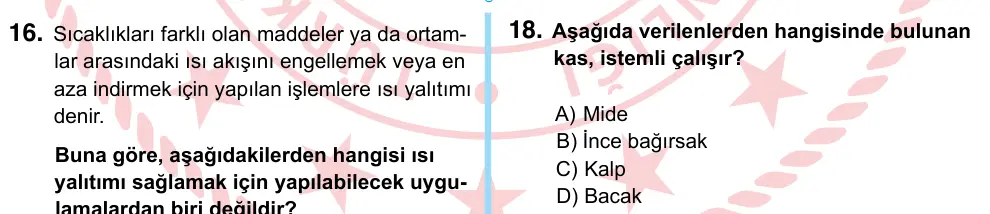 6. Sınıf Fen Bilimleri 2022 İOKBS Bursluluk Sınavı 18. Soru görseli