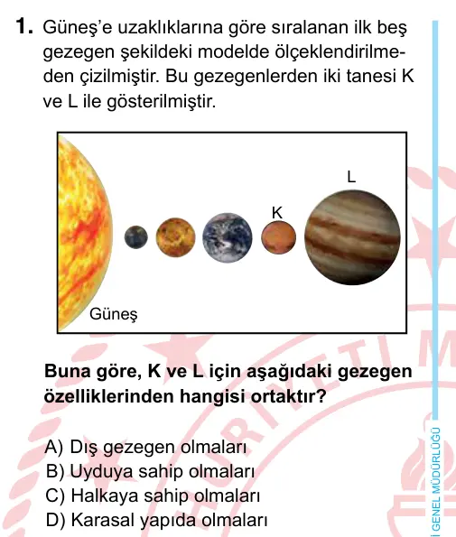 6. Sınıf Fen Bilimleri 2022 İOKBS Bursluluk Sınavı 1. Soru görseli