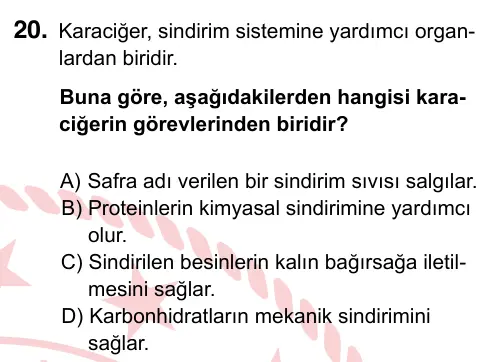 6. Sınıf Fen Bilimleri 2022 İOKBS Bursluluk Sınavı 20. Soru görseli