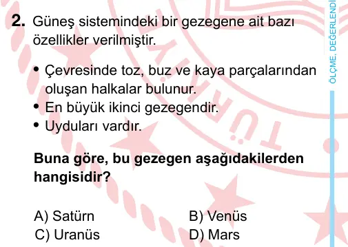 6. Sınıf Fen Bilimleri 2022 İOKBS Bursluluk Sınavı 2. Soru görseli