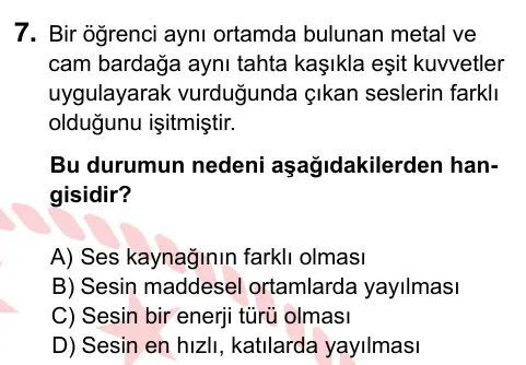 6. Sınıf Fen Bilimleri 2022 İOKBS Bursluluk Sınavı 7. Soru görseli