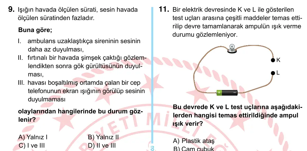 6. Sınıf Fen Bilimleri 2022 İOKBS Bursluluk Sınavı 9. Soru görseli