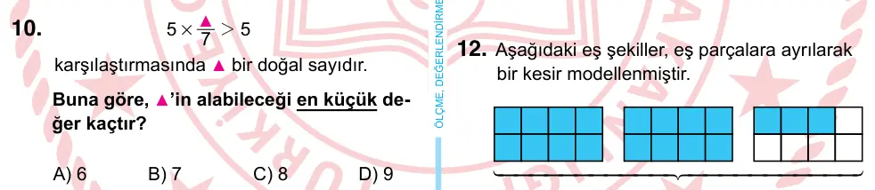 6. Sınıf Matematik 2022 İOKBS Bursluluk Sınavı 10. Soru görseli