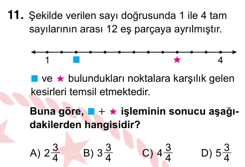 6. Sınıf Matematik 2022 İOKBS Bursluluk Sınavı 11. Soru görseli