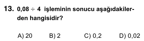 6. Sınıf Matematik 2022 İOKBS Bursluluk Sınavı 13. Soru görseli