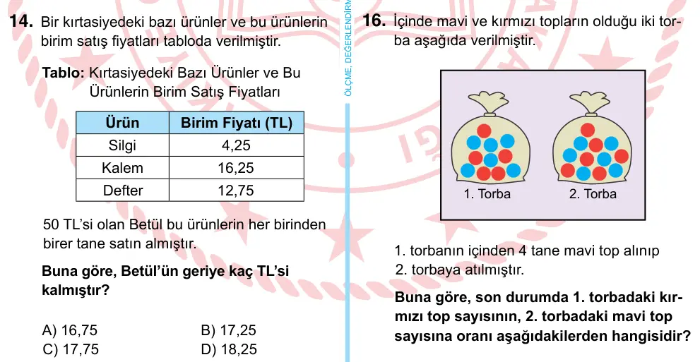 6. Sınıf Matematik 2022 İOKBS Bursluluk Sınavı 14. Soru görseli