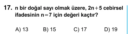 6. Sınıf Matematik 2022 İOKBS Bursluluk Sınavı 17. Soru görseli