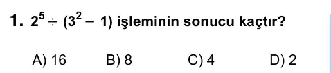 6. Sınıf Matematik 2022 İOKBS Bursluluk Sınavı 1. Soru görseli