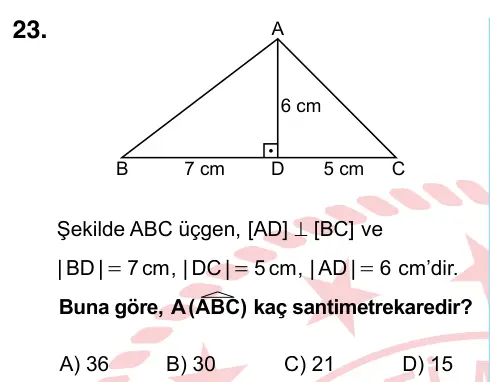 6. Sınıf Matematik 2022 İOKBS Bursluluk Sınavı 23. Soru görseli