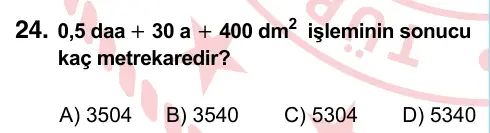 6. Sınıf Matematik 2022 İOKBS Bursluluk Sınavı 24. Soru görseli