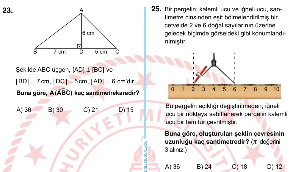 6. Sınıf Matematik 2022 İOKBS Bursluluk Sınavı 25. Soru görseli