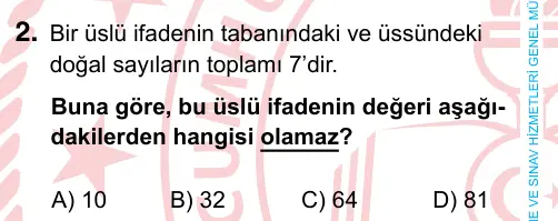 6. Sınıf Matematik 2022 İOKBS Bursluluk Sınavı 2. Soru görseli