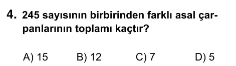 6. Sınıf Matematik 2022 İOKBS Bursluluk Sınavı 4. Soru görseli
