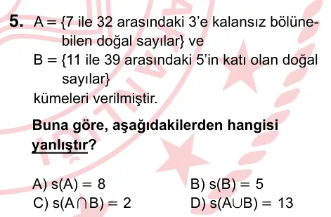 6. Sınıf Matematik 2022 İOKBS Bursluluk Sınavı 5. Soru görseli