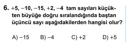 6. Sınıf Matematik 2022 İOKBS Bursluluk Sınavı 6. Soru görseli