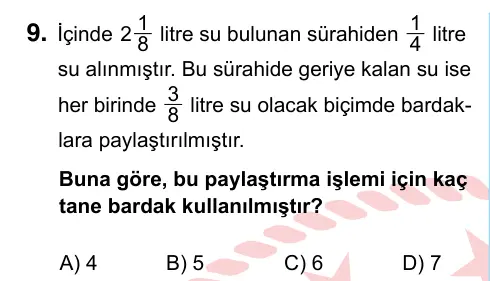 6. Sınıf Matematik 2022 İOKBS Bursluluk Sınavı 9. Soru görseli