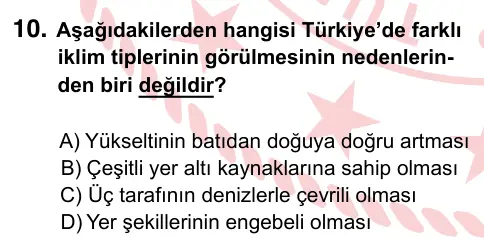 6. Sınıf Sosyal Bilgiler 2022 İOKBS Bursluluk Sınavı 10. Soru görseli