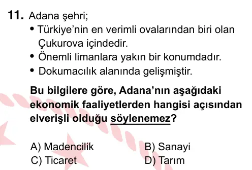 6. Sınıf Sosyal Bilgiler 2022 İOKBS Bursluluk Sınavı 11. Soru görseli