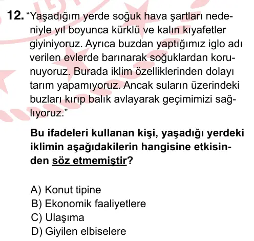 6. Sınıf Sosyal Bilgiler 2022 İOKBS Bursluluk Sınavı 12. Soru görseli