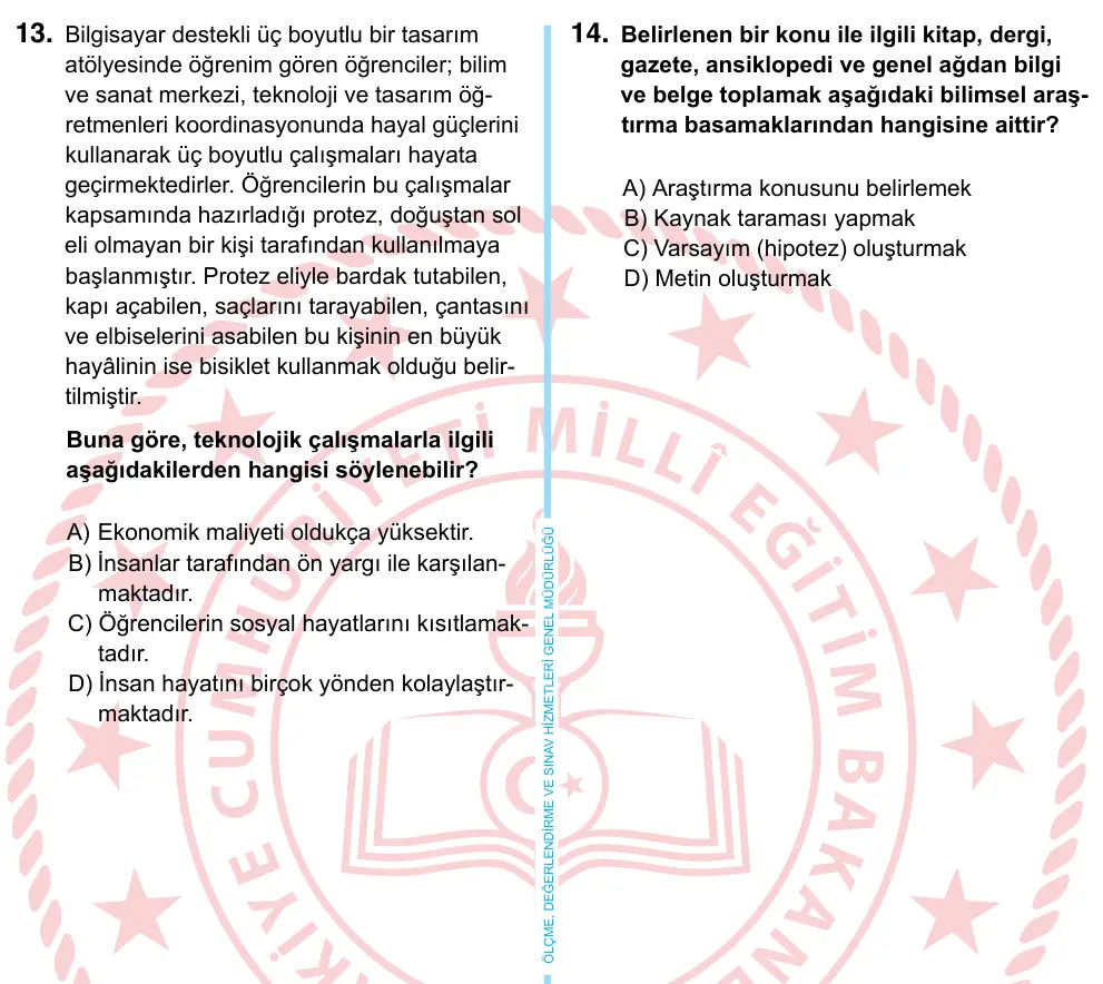 6. Sınıf Sosyal Bilgiler 2022 İOKBS Bursluluk Sınavı 13. Soru görseli