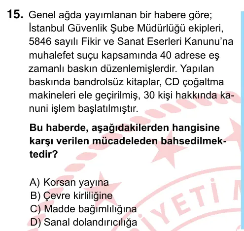 6. Sınıf Sosyal Bilgiler 2022 İOKBS Bursluluk Sınavı 15. Soru görseli