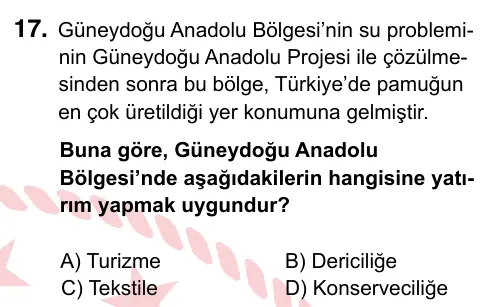 6. Sınıf Sosyal Bilgiler 2022 İOKBS Bursluluk Sınavı 17. Soru görseli