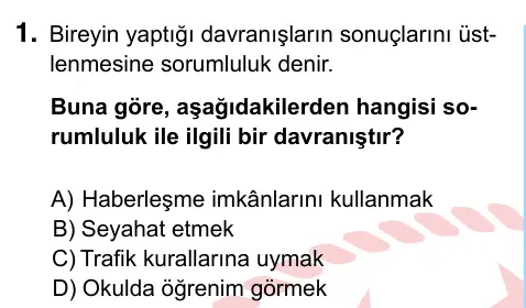 6. Sınıf Sosyal Bilgiler 2022 İOKBS Bursluluk Sınavı 1. Soru görseli