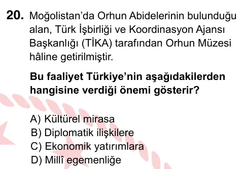 6. Sınıf Sosyal Bilgiler 2022 İOKBS Bursluluk Sınavı 20. Soru görseli (1/2)
