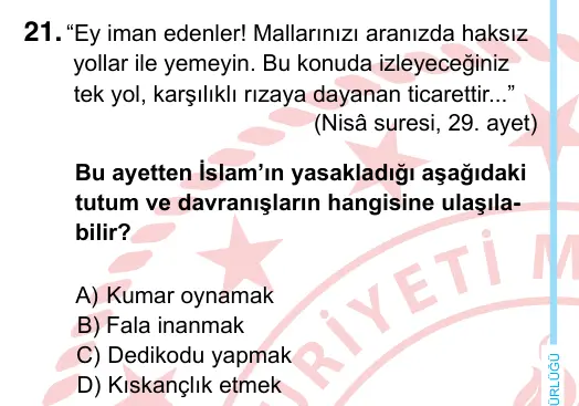 6. Sınıf Sosyal Bilgiler 2022 İOKBS Bursluluk Sınavı 21. Soru görseli