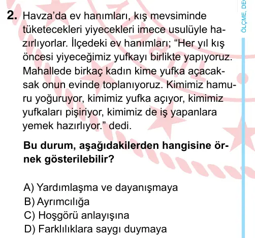 6. Sınıf Sosyal Bilgiler 2022 İOKBS Bursluluk Sınavı 2. Soru görseli