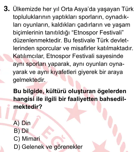 6. Sınıf Sosyal Bilgiler 2022 İOKBS Bursluluk Sınavı 3. Soru görseli