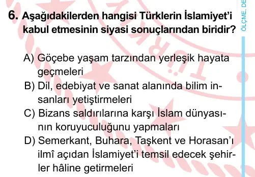 6. Sınıf Sosyal Bilgiler 2022 İOKBS Bursluluk Sınavı 6. Soru görseli