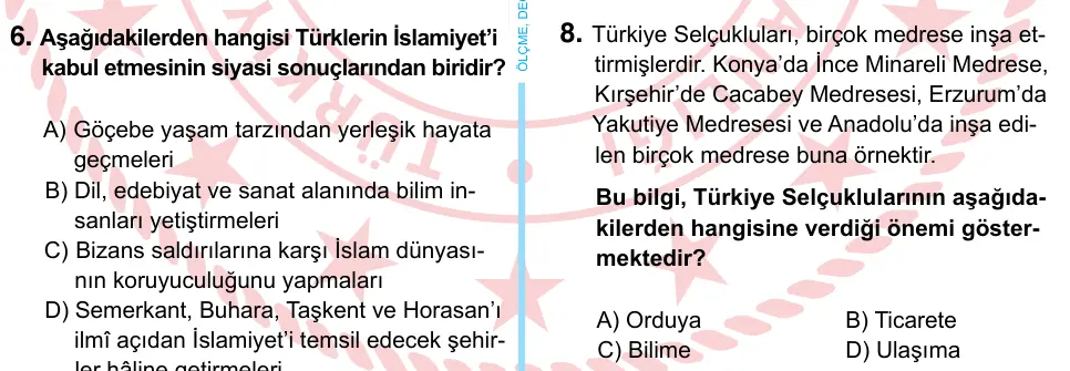 6. Sınıf Sosyal Bilgiler 2022 İOKBS Bursluluk Sınavı 8. Soru görseli
