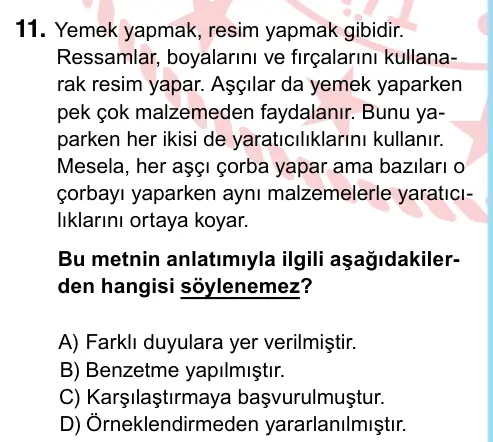 6. Sınıf Türkçe 2022 İOKBS Bursluluk Sınavı 11. Soru görseli