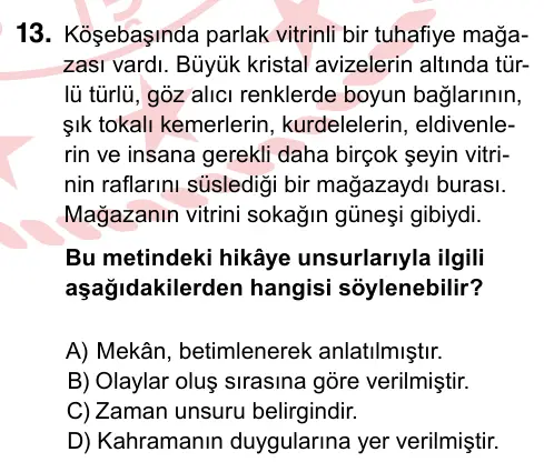 6. Sınıf Türkçe 2022 İOKBS Bursluluk Sınavı 13. Soru görseli