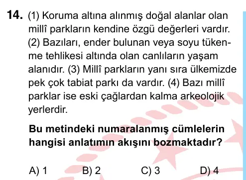 6. Sınıf Türkçe 2022 İOKBS Bursluluk Sınavı 14. Soru görseli