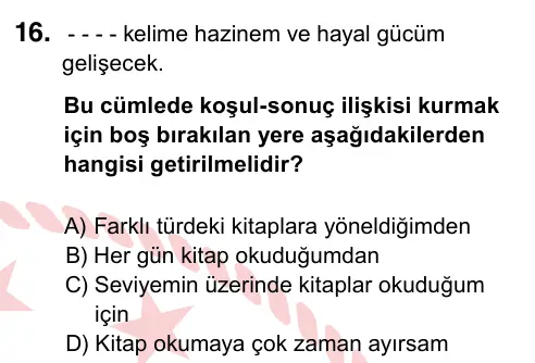 6. Sınıf Türkçe 2022 İOKBS Bursluluk Sınavı 16. Soru görseli