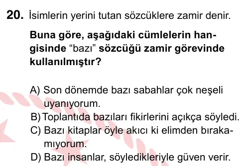 6. Sınıf Türkçe 2022 İOKBS Bursluluk Sınavı 20. Soru görseli