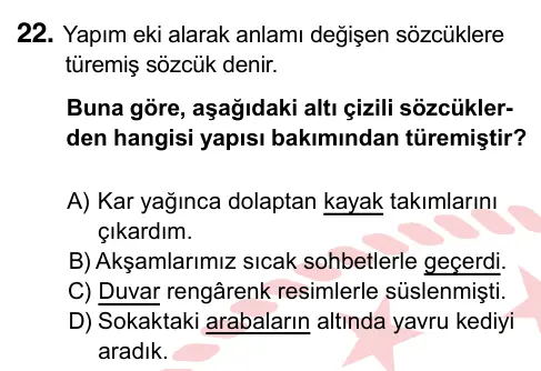 6. Sınıf Türkçe 2022 İOKBS Bursluluk Sınavı 22. Soru görseli