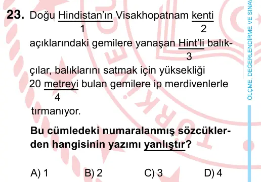 6. Sınıf Türkçe 2022 İOKBS Bursluluk Sınavı 23. Soru görseli