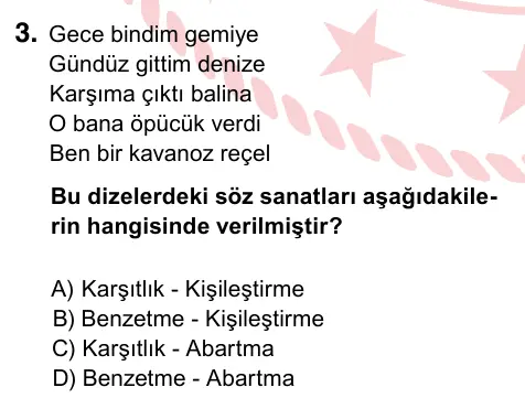 6. Sınıf Türkçe 2022 İOKBS Bursluluk Sınavı 3. Soru görseli