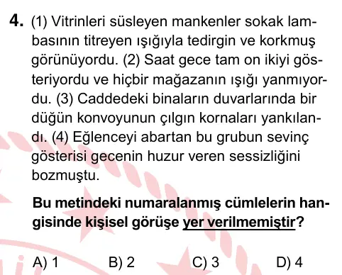 6. Sınıf Türkçe 2022 İOKBS Bursluluk Sınavı 4. Soru görseli