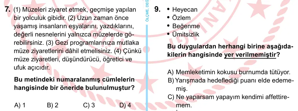 6. Sınıf Türkçe 2022 İOKBS Bursluluk Sınavı 7. Soru görseli