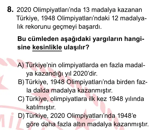 6. Sınıf Türkçe 2022 İOKBS Bursluluk Sınavı 8. Soru görseli